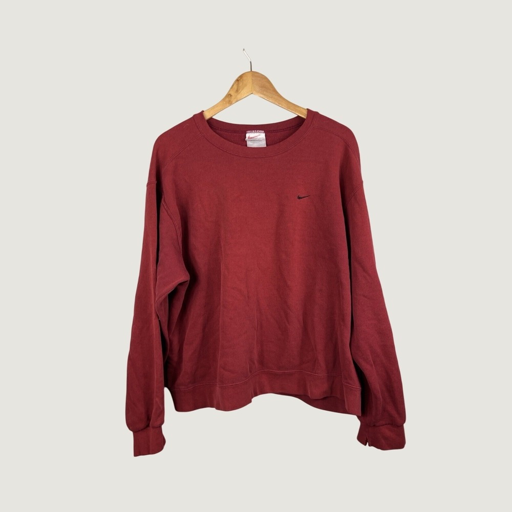 Nike Sweatshirt Mens XL Maroon Crewneck Swoosh Embroidered Vintage Pullover